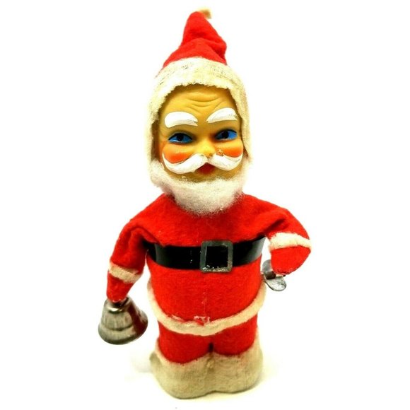 Vintage 1960's Wind-up Mechanical Santa Claus Ringing Bell Tested (G25B)